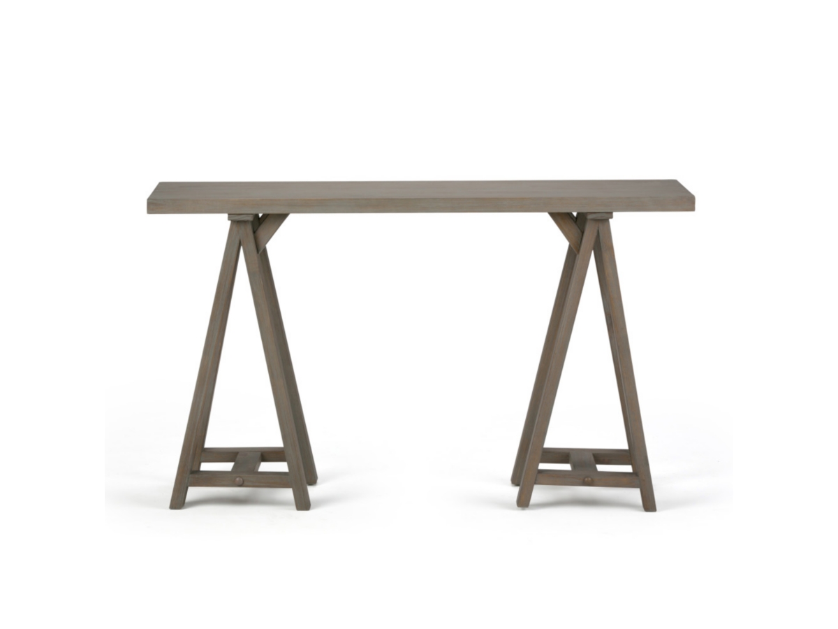 Simpli Home Sawhorse Console Sofa Table, Distressed Gray, large