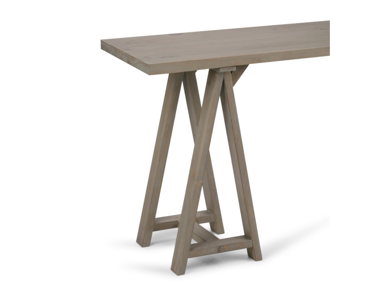 Simpli Home Sawhorse Console Sofa Table, Distressed Gray, large