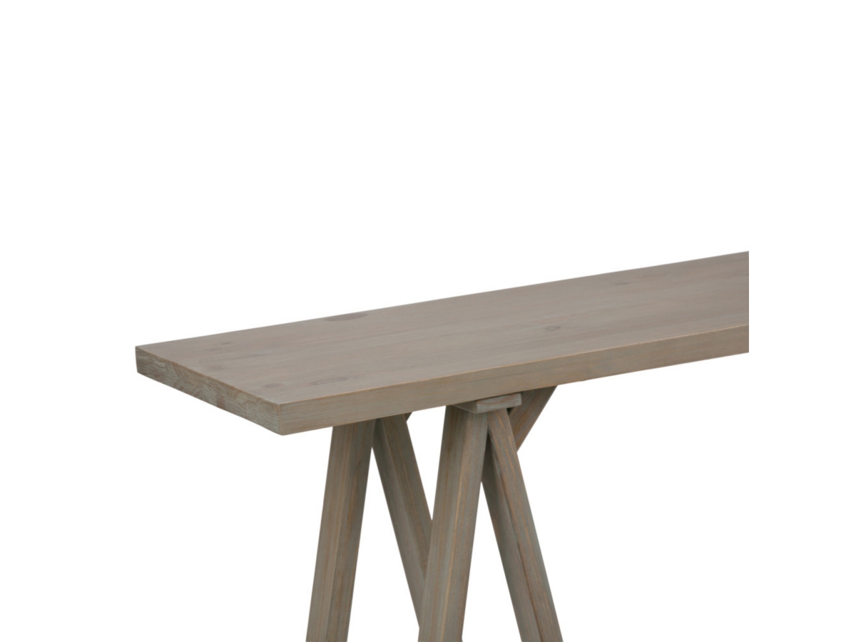 Simpli Home Sawhorse Console Sofa Table, Distressed Gray, large