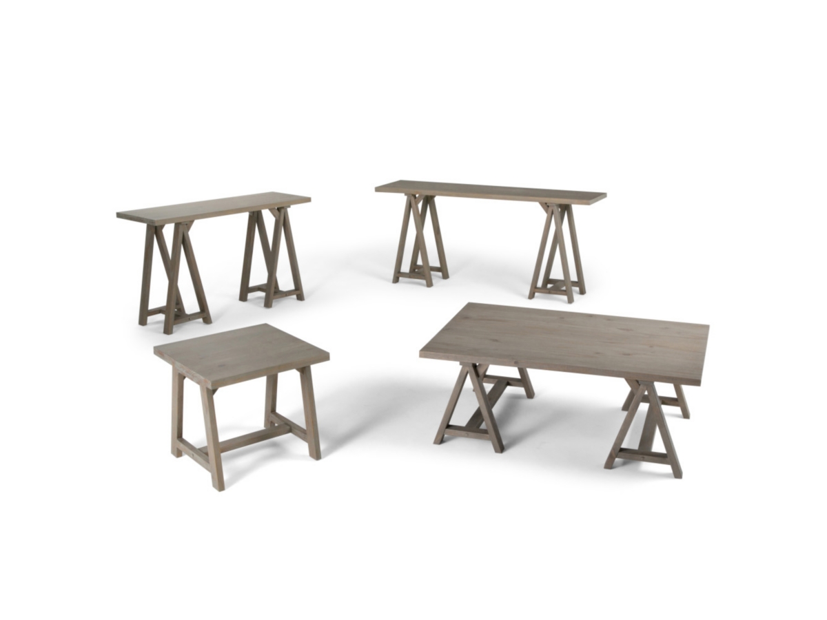 Simpli Home Sawhorse Console Sofa Table, Distressed Gray, large
