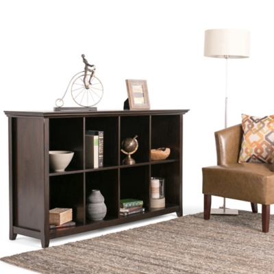Simpli Home Amherst 8 Cube Bookcase Storage Sofa Table, Hickory Brown