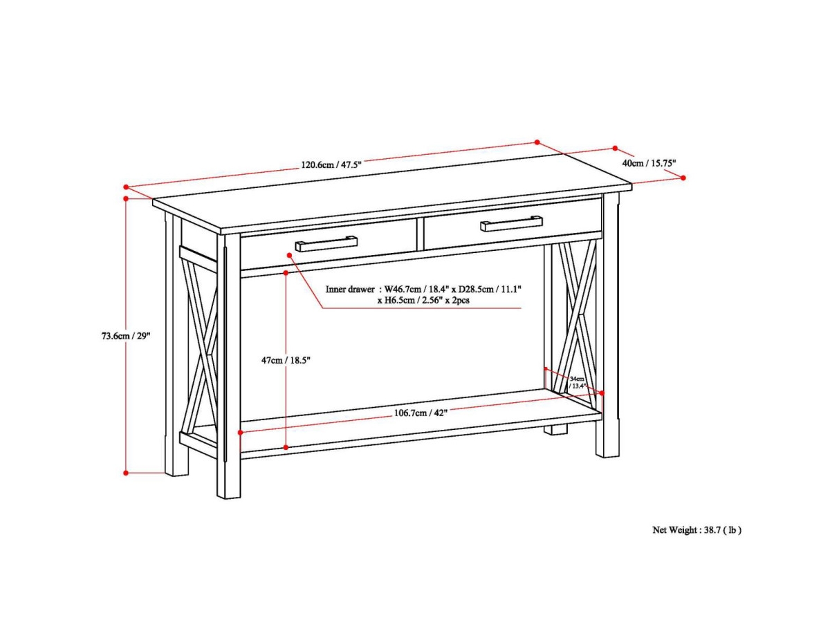 Simpli Home Kitchener Console Sofa Table, Hickory Brown, large