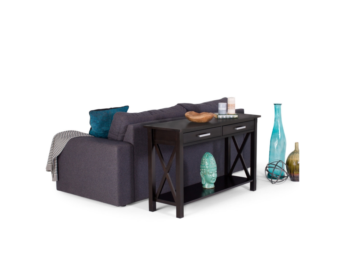 Simpli Home Kitchener Console Sofa Table, Hickory Brown, large