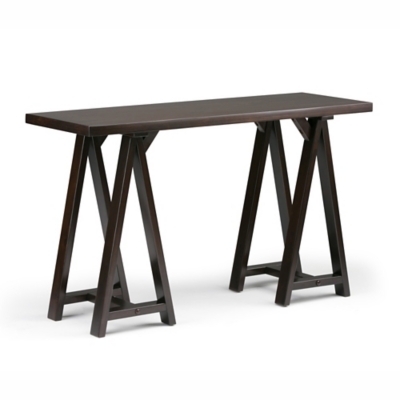 Simpli Home Sawhorse Console Sofa Table, Dark Chestnut Brown, large