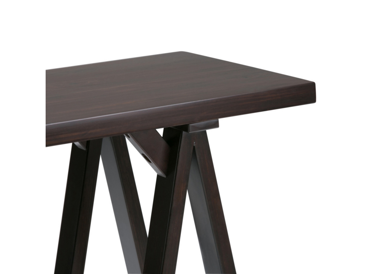 Simpli Home Sawhorse Console Sofa Table, Dark Chestnut Brown, large