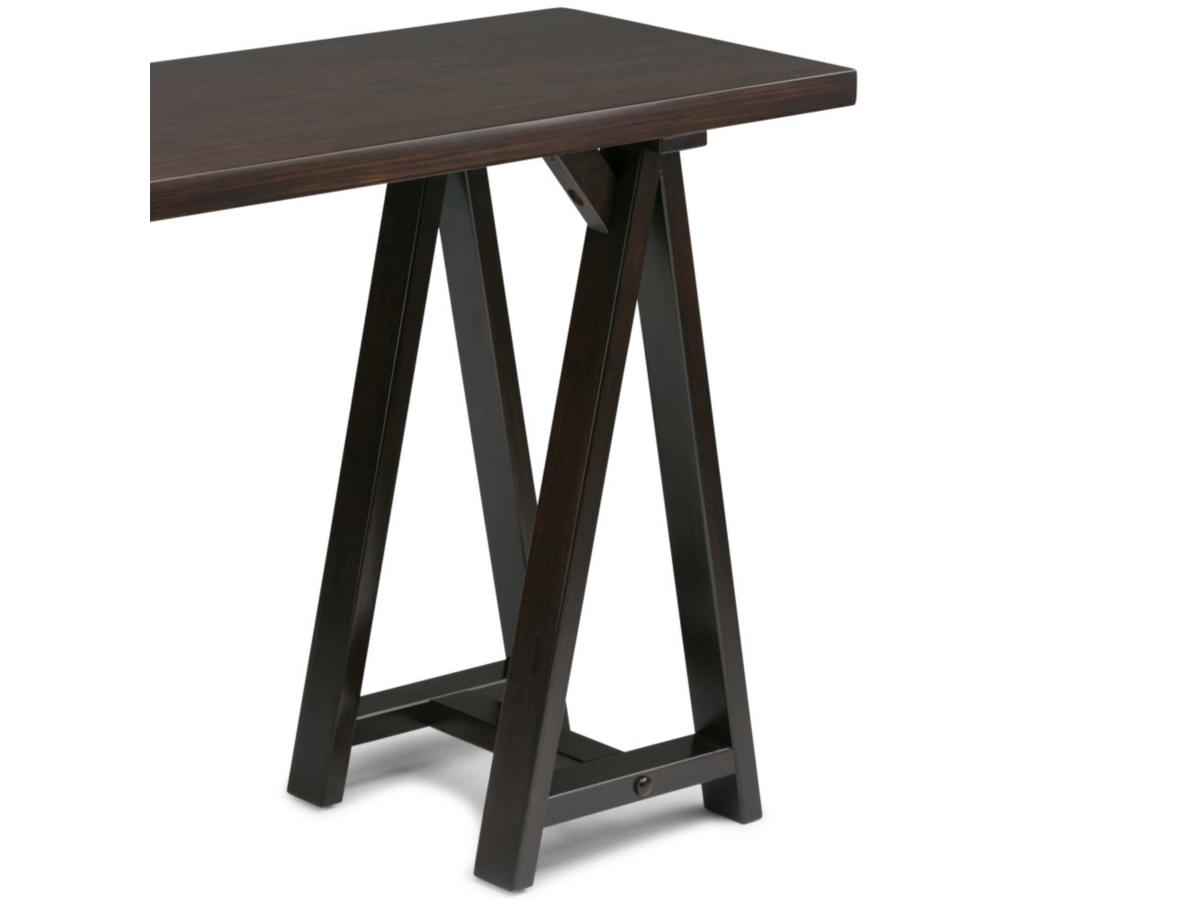 Simpli Home Sawhorse Console Sofa Table, Dark Chestnut Brown, large