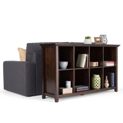 Simpli Home Acadian 8 Cube Storage Sofa Table, Brunette Brown, large