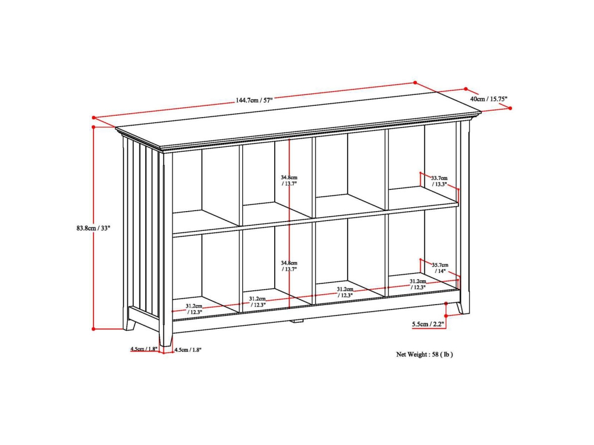 Simpli Home Acadian 8 Cube Storage Sofa Table, Brunette Brown, large