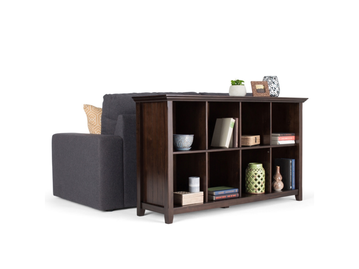 Simpli Home Acadian 8 Cube Storage Sofa Table, Brunette Brown, large