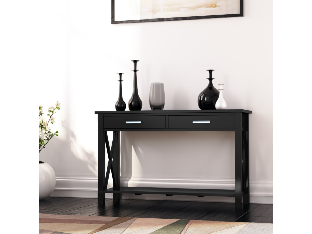 Simpli Home Kitchener Console Sofa Table, Black, large