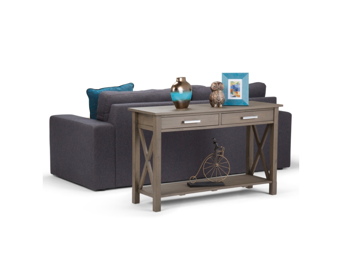 Simpli Home Kitchener Console Sofa Table, Farmhouse Gray, large