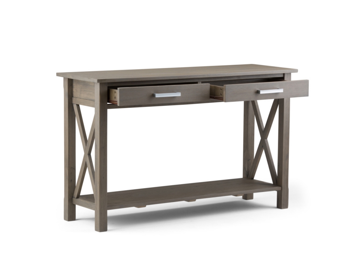 Simpli Home Kitchener Console Sofa Table, Farmhouse Gray, large