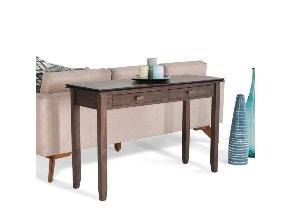 Simpli Home Artisan Console Sofa Table, Natural Aged Brown, large