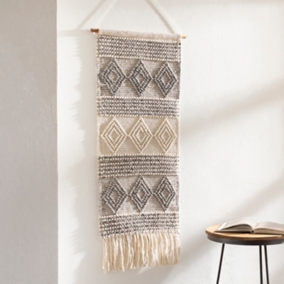 Livabliss Woven Wall Hanging Tapestry, White/Charcoal