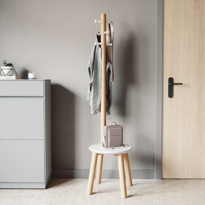 UMBRA PILLAR STOOL COATRACK WHTE NATURAL, White