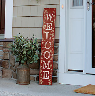 Red Welcome Porch Board with Holly Berries Design, , rollover