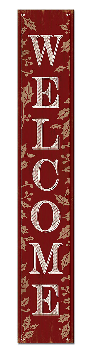 Red Welcome Porch Board with Holly Berries Design, , large