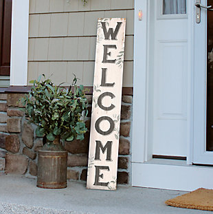 Cream Welcome Porch Board with Leaves, , rollover