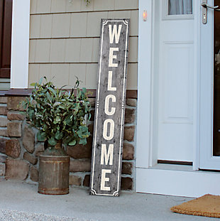 Grey Welcome Porch Board with White Lining, , rollover