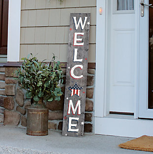 Porch Board™ WELCOME - GRAY PATRIOTIC W/ STAR - PORCH BOARD 8X46.5, , rollover