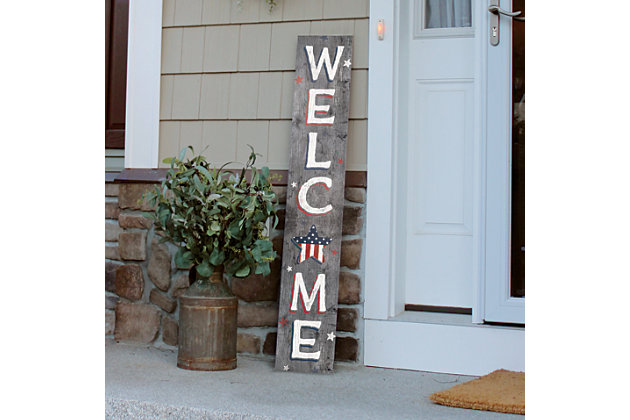 Welcome to the USA!  The patriotic nature of this sign makes it great for 4th of July but wonderful year round for those of us that love the USA!Decorate your door! | 100% Weatherproof | USA Made | Yard decor