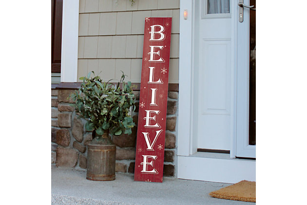Believe is a magical word for the holidays and with the snowflakes surrounding it just feels magical.  This Porch Board is made in the USA of 100% weatherproof materials and made to withstand all of the elements!Outdoor decor | Porch | USA Made | Yard decor