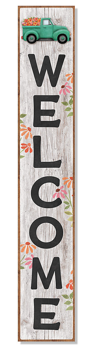 Welcome Porch Board with Flowers in Teal Truck, , large
