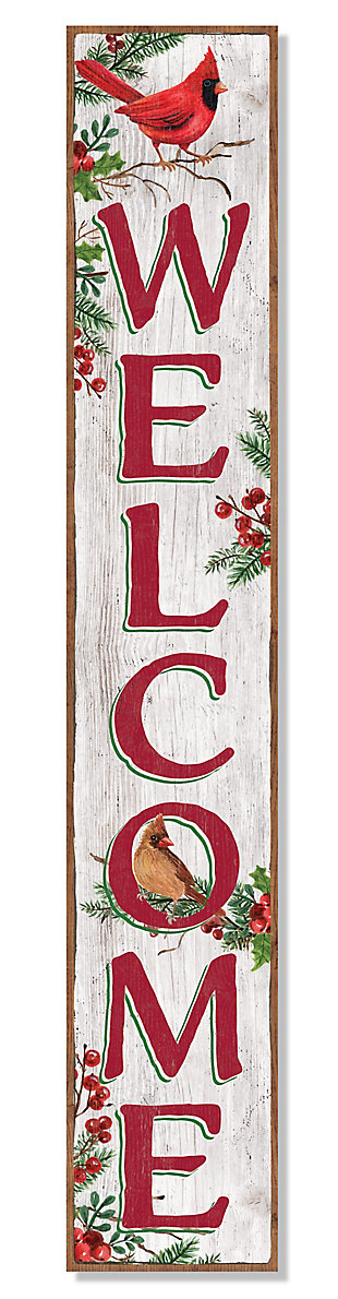 Welcome Porch Board with Christmas Cardinals, , large