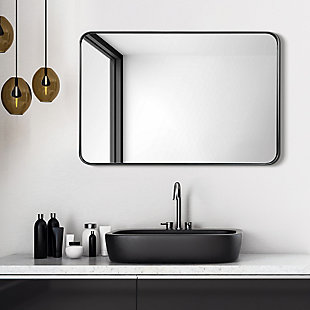 Empire Art Direct 36x 24 Rectangle Brushed Black Stainless Steel Framed Mirror, , rollover