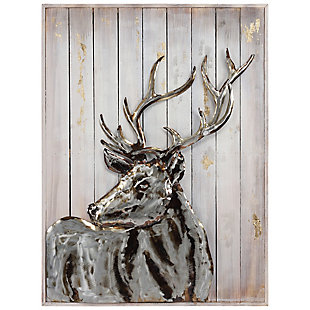 Empire Art Direct "Deer" Handed Painted Iron Wall sculpture on Wooden Wall Art, , large