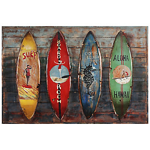 Empire Art Direct Canoes Handed Painted Iron Wall sculpture on Wooden Wall Art, , large