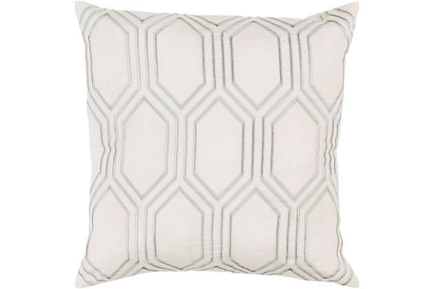 Make a marvelous style understatement with this chic yet subtle throw pillow. On-trend geometric pattern adds a modern element. Neutral hues naturally work.Linen cover | Polyester insert | Handmade | Imported | Spot clean only; line dry