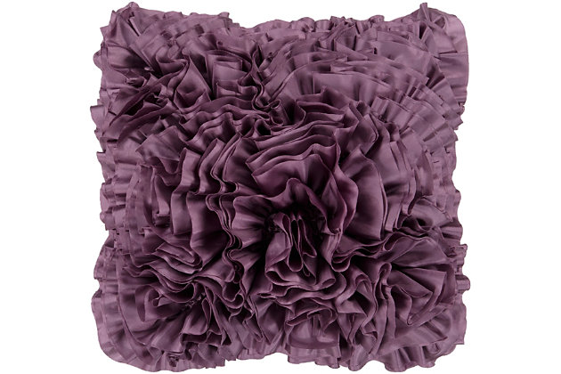 Ruffle your feathers. So tantalizingly textural and richly colorful, this designer ruffle throw pillow in posh purple is a source of excitement. Hard to believe such an indulgent look could be so comfortably priced.Polyester cover | Polyester insert | Handcrafted | Zipper closure | Imported | Spot clean only; line dry