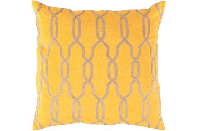 Brighten your day and heighten your style with this trellis-patterned throw pillow. Choice of a vibrant mustard yellow fabric spices things up in such a welcome way.Linen cover | Polyester insert | Handmade | Imported | Spot clean only; line dry