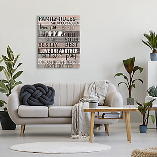 Stupell Family Rules Text Fun Wood Grain Rustic Tan Teal 30 X 40 Canvas Wall Art, Brown, rollover