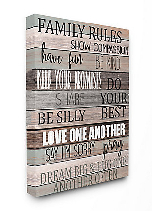 Stupell Family Rules Text Fun Wood Grain Rustic Tan Teal 30 X 40 Canvas Wall Art, Brown, large