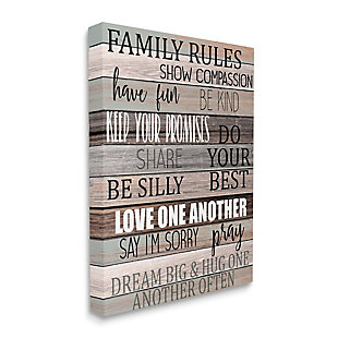 Stupell Family Rules Text Fun Wood Grain Rustic Tan Teal 36 X 48 Canvas Wall Art, Brown, large