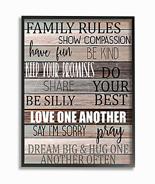 Stupell Family Rules Text Fun Wood Grain Rustic Tan Teal 24 X 30 Framed Wall Art, Brown, rollover