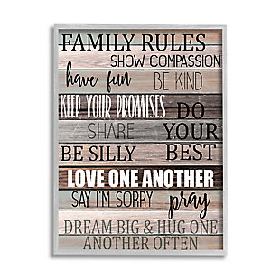 Stupell Family Rules Text Fun Wood Grain Rustic Tan Teal 24 X 30 Framed Wall Art, Brown, large