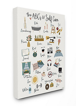 Stupell Abc's Of Self Care Adult Relaxation Alphabet 36 X 48 Canvas Wall Art, White, large