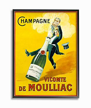 Stupell Vintage Illustration Champagne Vicomte De Moulliac Pop Bottle 24 X 30 Framed Wall Art, Yellow, large