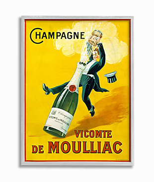 Stupell Vintage Illustration Champagne Vicomte De Moulliac Pop Bottle 16 X 20 Framed Wall Art, Yellow, large