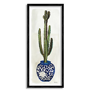 Stupell Cactus In Blue Ornate Vase Succulent Still Life 13 X 30 Framed Wall Art, Beige, large
