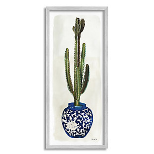 Stupell Cactus In Blue Ornate Vase Succulent Still Life 13 X 30 Framed Wall Art, Beige, large