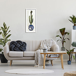 Help your style stay sharp with this cactus still life. The pretty and prickly figure is perched in an ornate blue vase, creating a modern meets boho vibe wherever you place it. This giclee print has a texturized brush stroke finish and sits within a ready-to-hang white frame.Giclee lithograph mounted on wood with a texturized brush stroke finish | White frame | Ready to hang | Design by stellar design studio | Made in usa