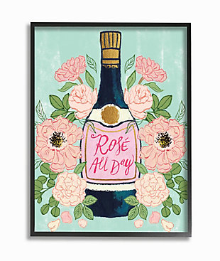 Stupell Rose All Day Phrase Floral Wine Bottle Pink Green 24 X 30 Framed Wall Art, Green, large