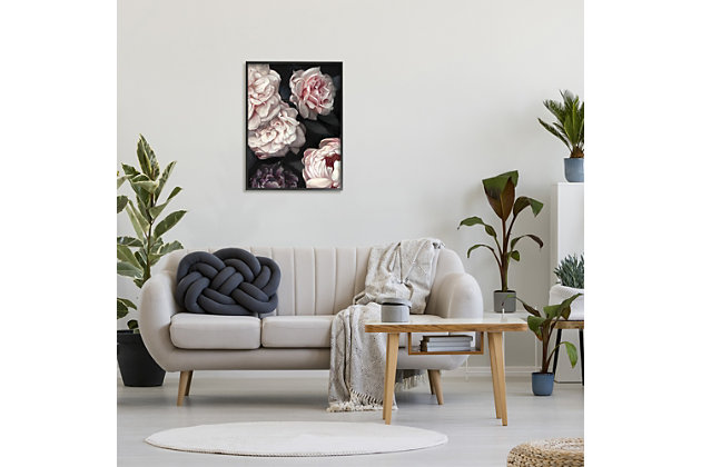 An elegant piece in black, white and pink, this wall art adds a fashionable floral touch to your wall decor for a glam aesthetic. This giclee print has a texturized brush stroke finish and sits within a ready-to-hang black frame.Giclee lithograph mounted on wood with a texturized brush stroke finish | Black frame | Ready to hang | Design by ziwei li | Made in usa