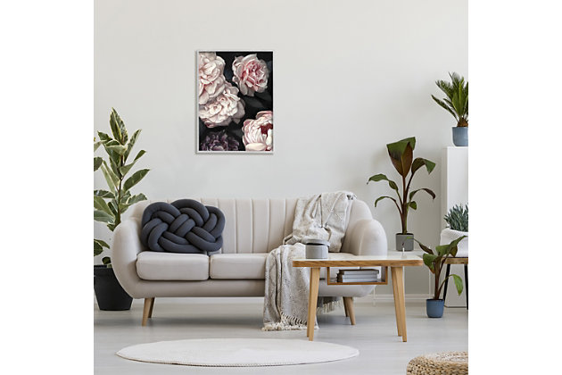 An elegant piece in black, white and pink, this wall art adds a fashionable floral touch to your wall decor for a glam aesthetic. This giclee print has a texturized brush stroke finish and sits within a ready-to-hang gray frame.Giclee lithograph mounted on wood with a texturized brush stroke finish | Gray frame | Ready to hang | Design by ziwei li | Made in usa