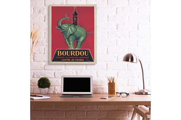 Old school style shines in this wall art. This pachyderm print will instantly elevate your bar area or kitchen with bright colors and a vintage vibe. Printed with high-quality inks and canvas, this piece is hand cut and comes ready to hang.Printed with high-quality inks and hand cut canvas | Wood stretcher bar | Ready to hang | Design by leonetto cappiello | Made in usa