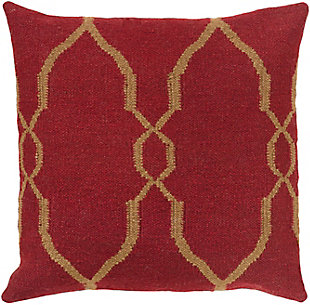 Luring with a dramatic diamond pattern, this dark red and goldtone throw pillow is sure to elevate your space. Comfy cover’s wool-cotton blend is love at first touch.Wool/cotton cover | Polyester insert | Handmade | Zipper closure | Imported | Spot clean only; line dry